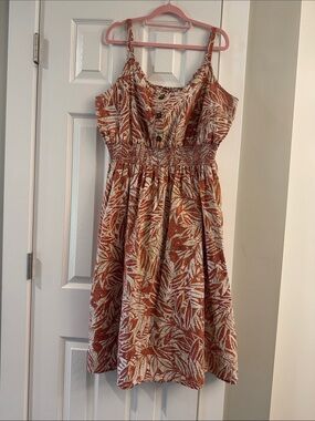 Mlle Gabrielle Rust and Cream Leaf-Print Sundress